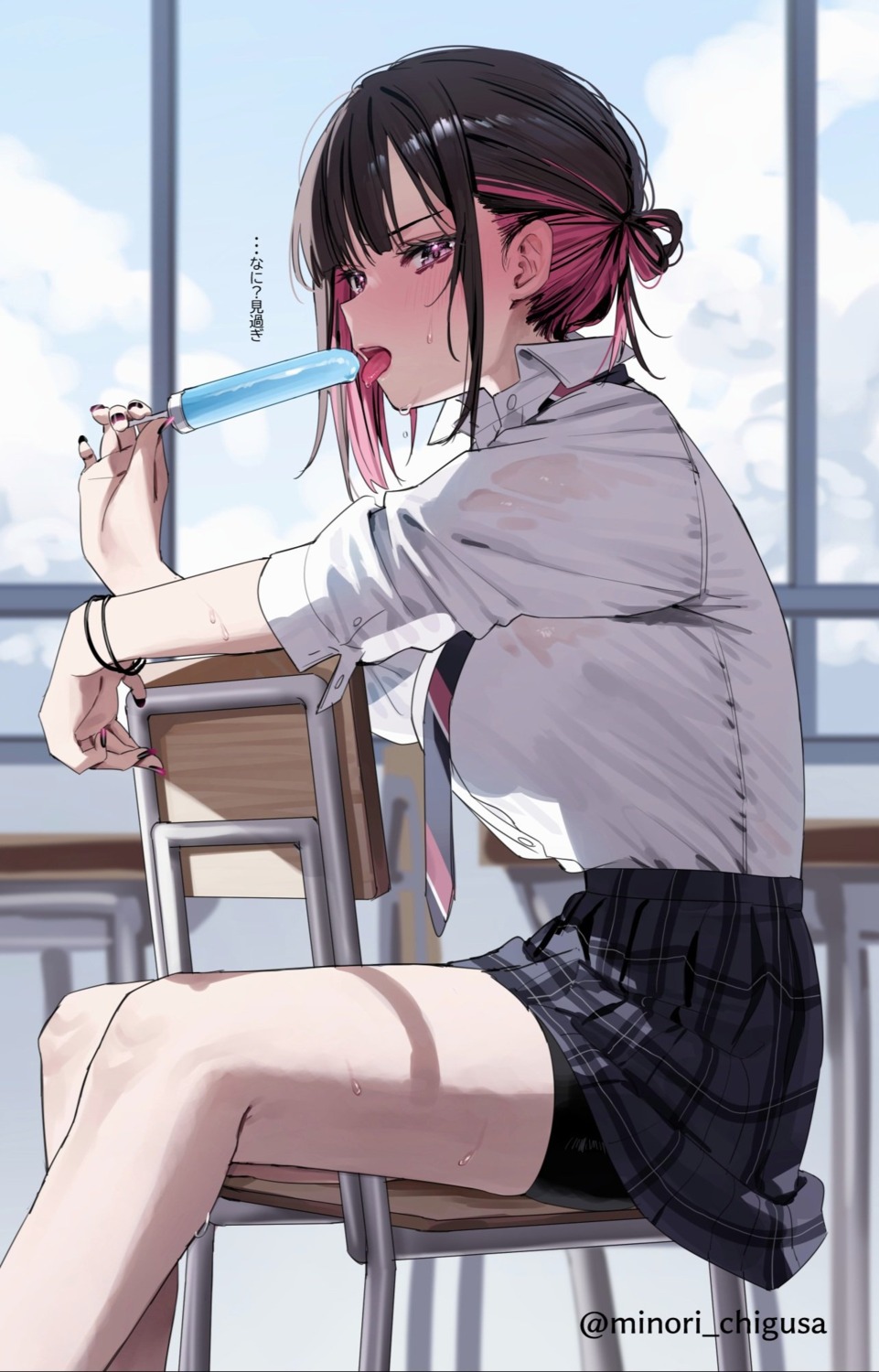 bike_shorts, chigusa_minori, see_through, seifuku, shino_to_ren, shirayuki_ren, wet_clothes