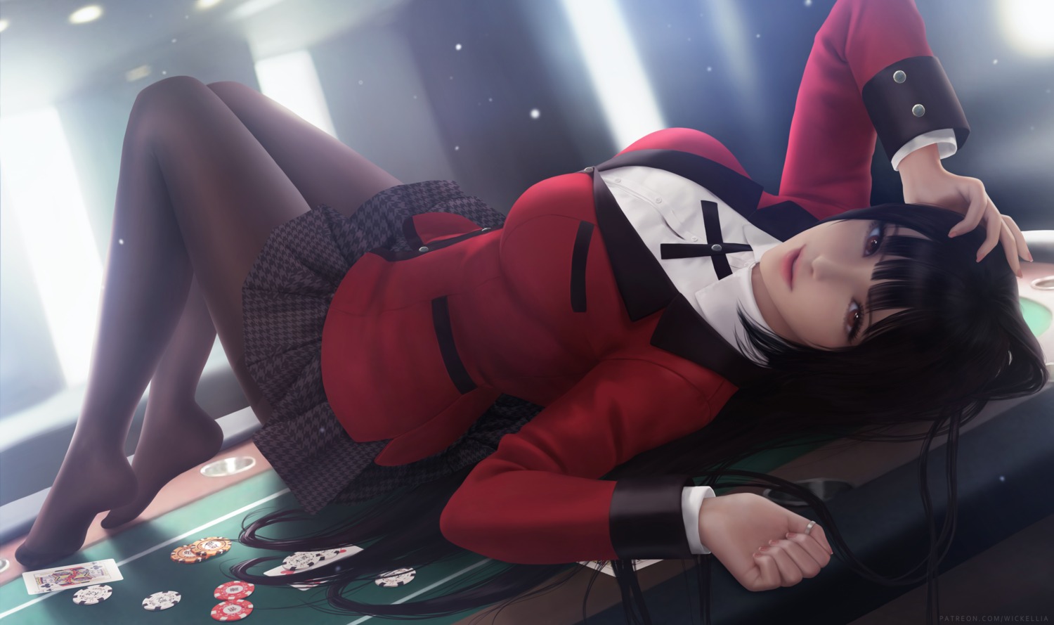 jabami_yumeko, kakegurui, pantyhose, seifuku, skirt_lift, wickellia