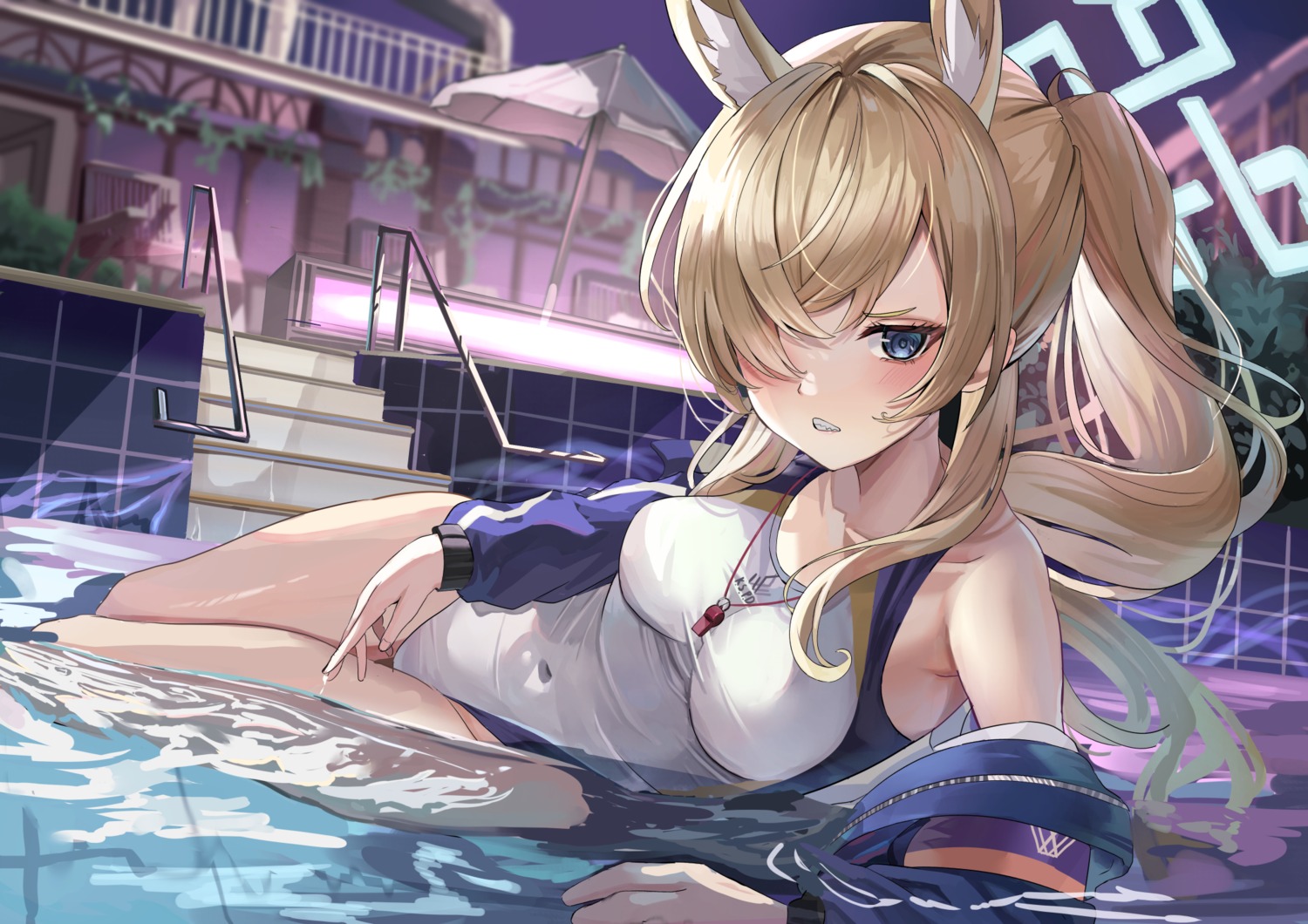 animal_ears, blue_archive, halo, inumimi, ogata_kanna_(blue_archive), suidou_chaahan, swimsuits, wet