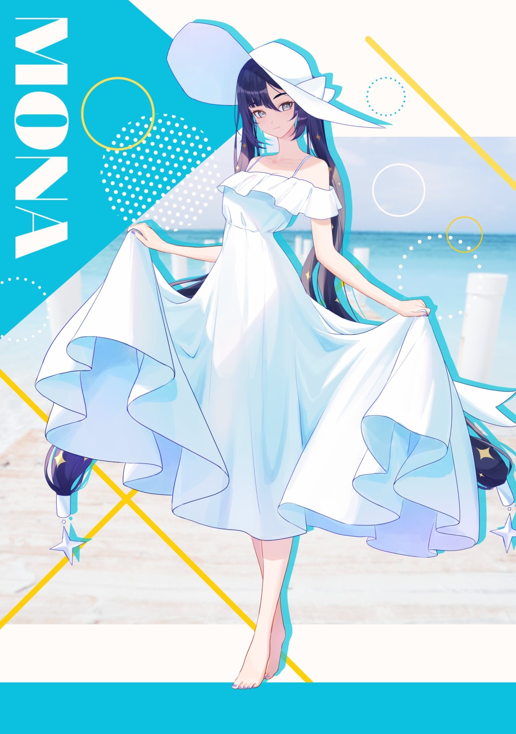 dress, genshin_impact, mona_megistus, naruse_u, skirt_lift, summer_dress