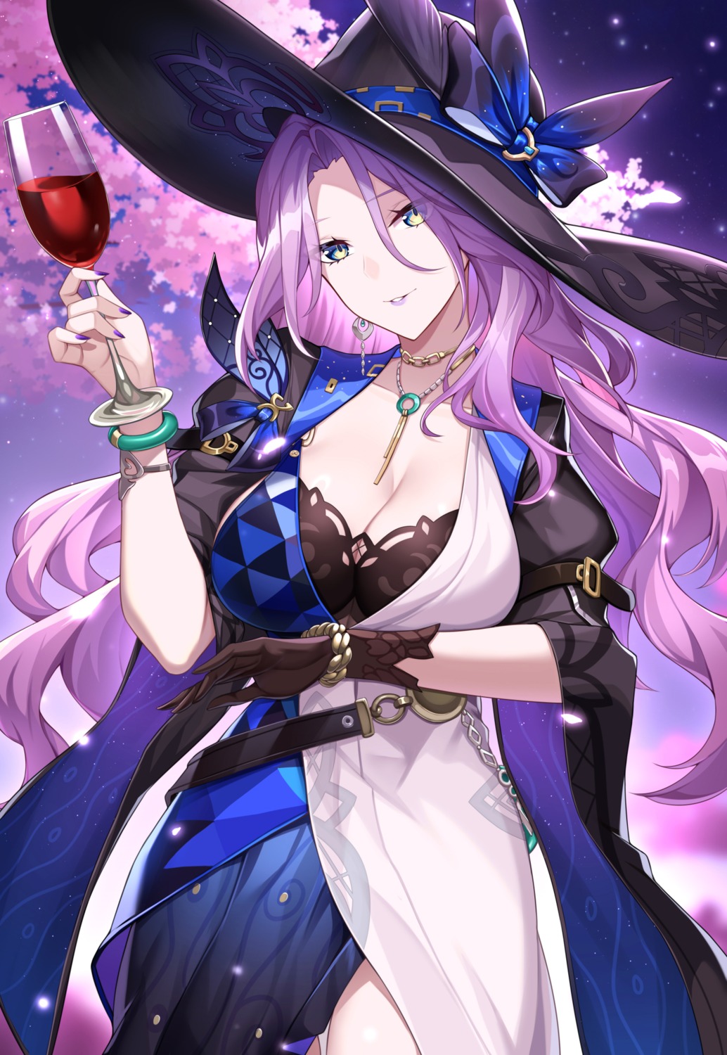 bencao_gangmu_(anquan_sy), bra, breast_hold, cleavage, honkai:_star_rail, jade_(honkai:_star_rail), witch