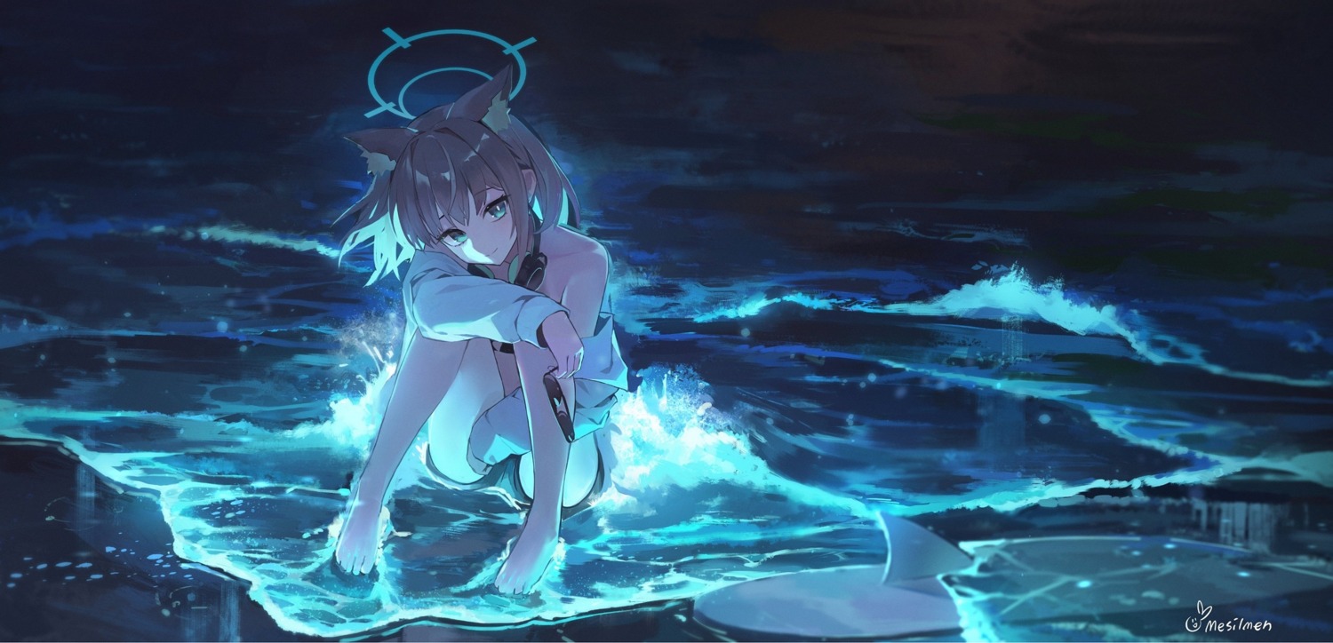 animal_ears, blue_archive, halak0000, halo, headphones, megane, nekomimi, sunaookami_shiroko