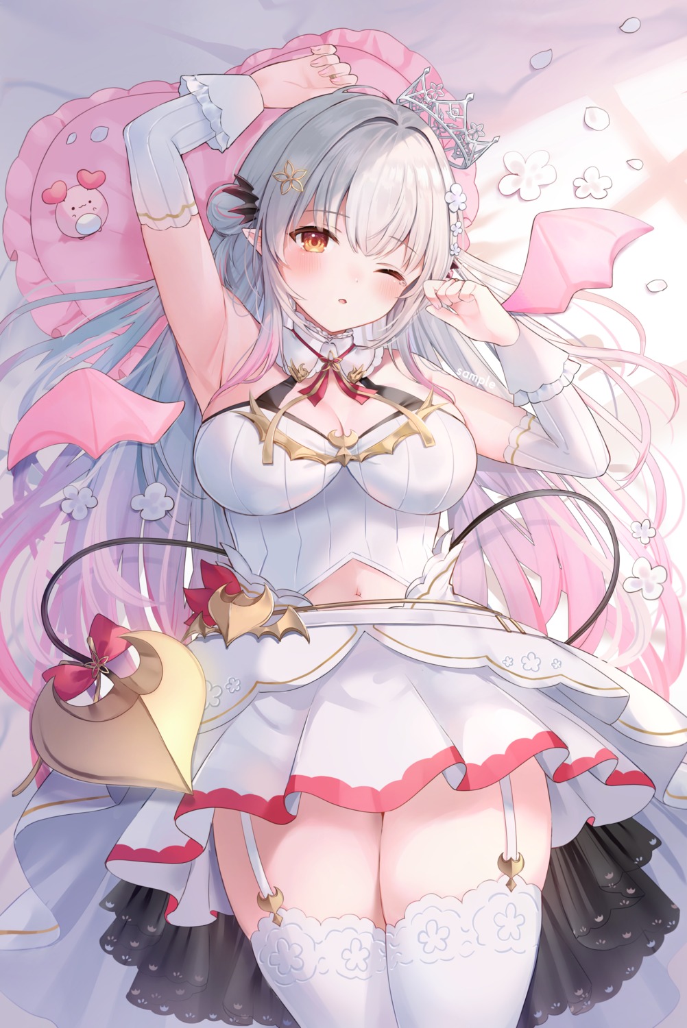 honey_strap, nanashi_inc., pointy_ears, rucaco, stockings, suou_patra, tail, thighhighs