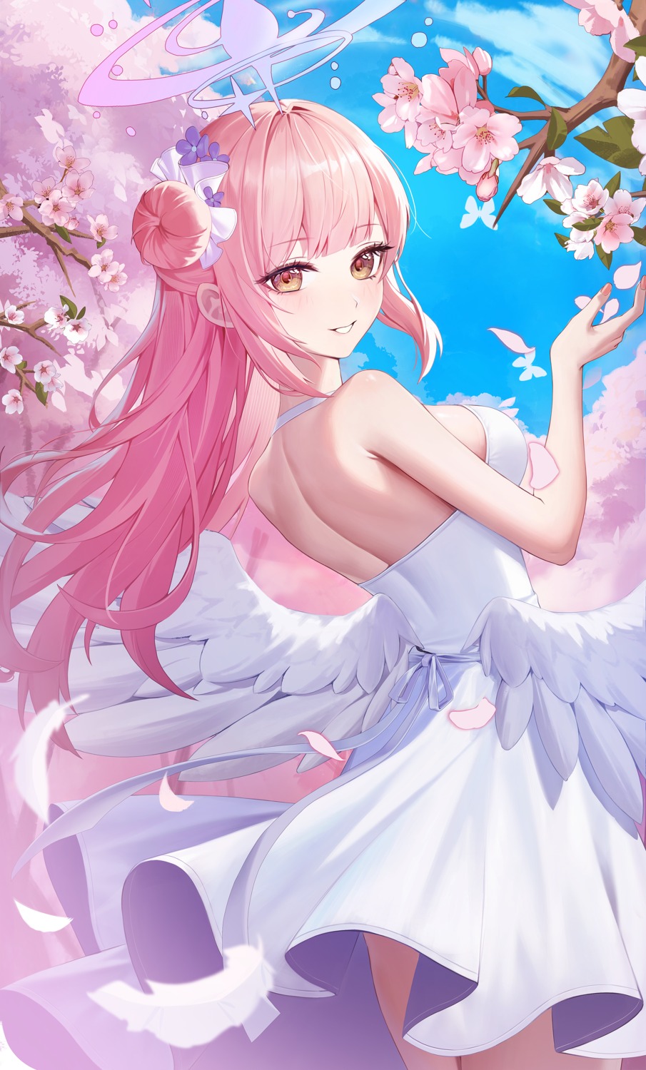 angel, blue_archive, dress, misono_mika, no_bra, skirt_lift, soha_(416_soha), wings