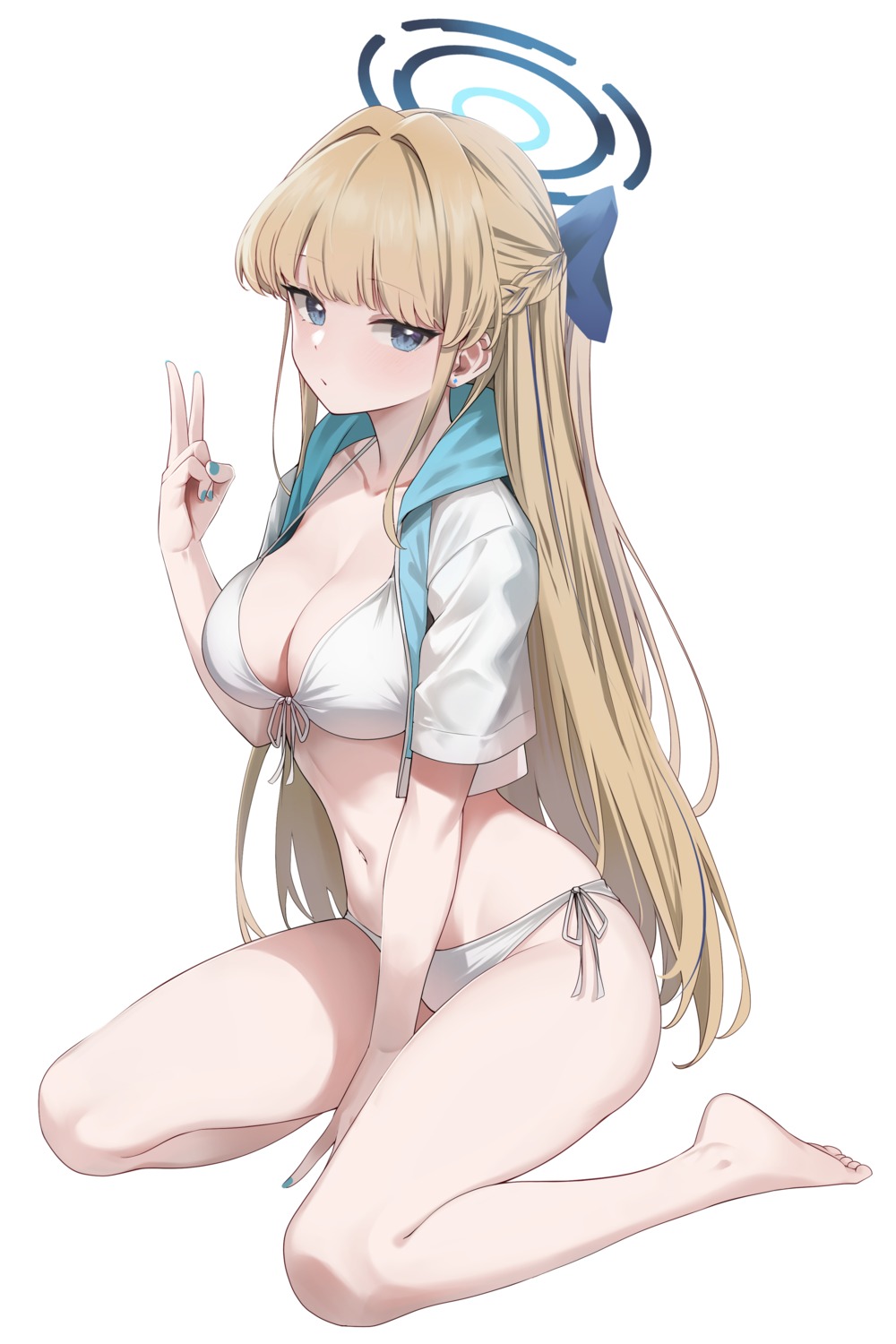 asuma_toki, bikini, blue_archive, halo, koisuke, open_shirt, swimsuits