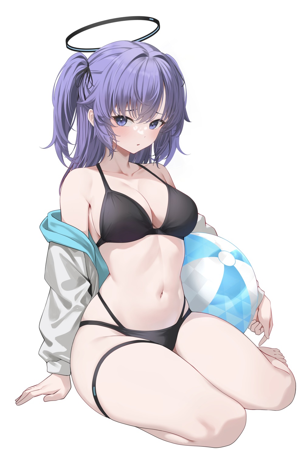 bikini, blue_archive, garter, halo, hayase_yuuka, koisuke, open_shirt, swimsuits