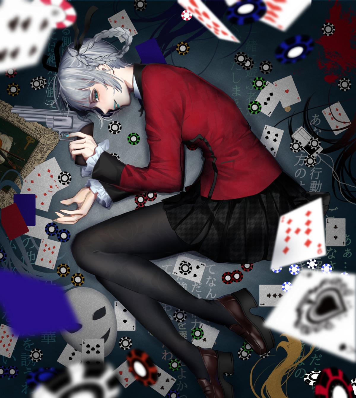 gun, kakegurui, momobami_kirari, pantyhose, seifuku, tagme