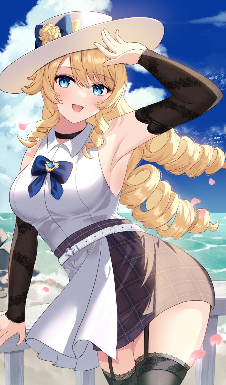 genshin_impact, navia, no_bra, rererere_mon, stockings, thighhighs