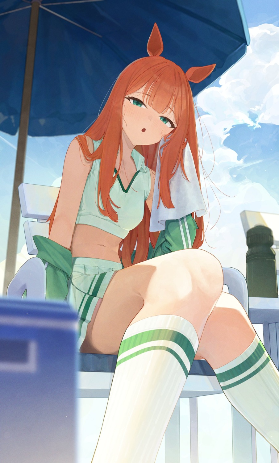 animal_ears, gym_uniform, ningen_gokko, silence_suzuka_(umamusume), skirt_lift, uma_musume_pretty_derby