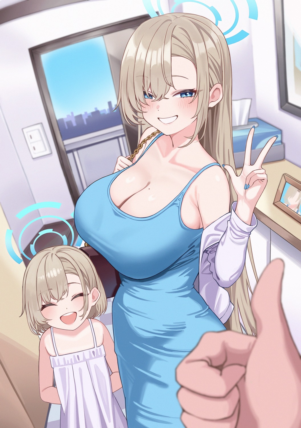 blue_archive, cleavage, dress, halo, ichinose_asuna, o-los, summer_dress