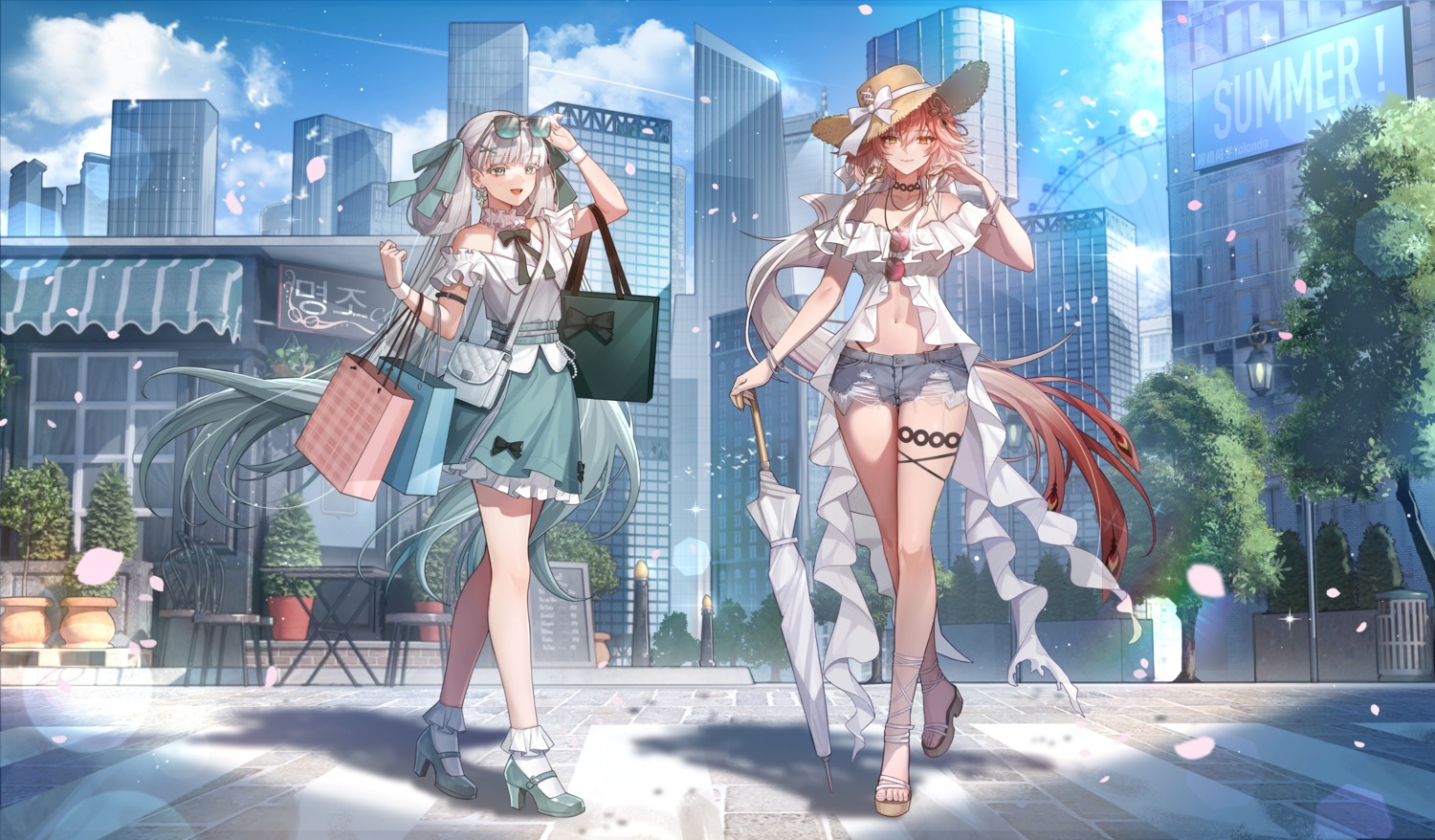 changli, garter, heels, jinhsi, megane, torn_clothes, umbrella, wuthering_waves
