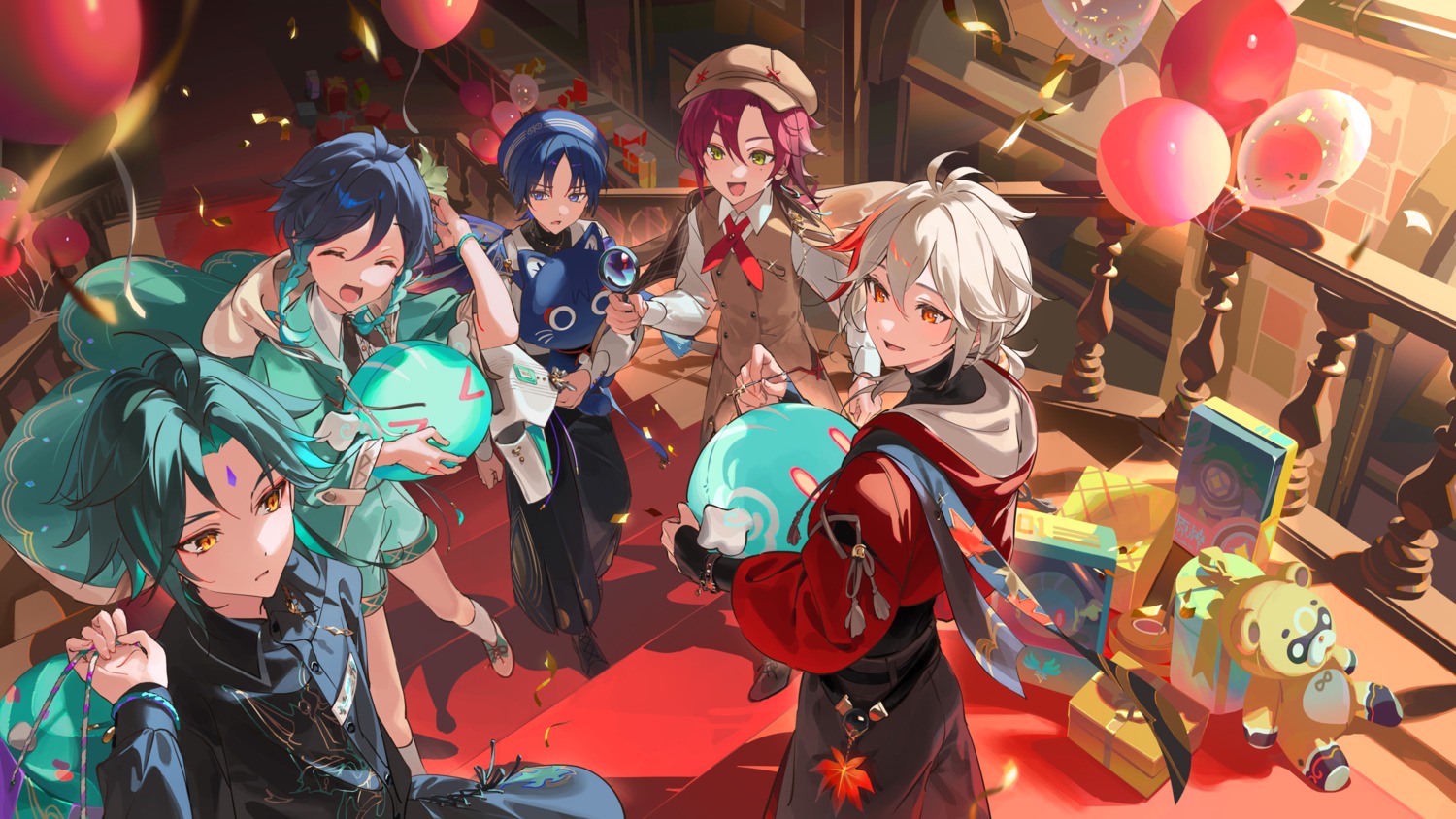 dress, dsmile, genshin_impact, japanese_clothes, kaedehara_kazuha, male, scaramouche, shikanoin_heizou