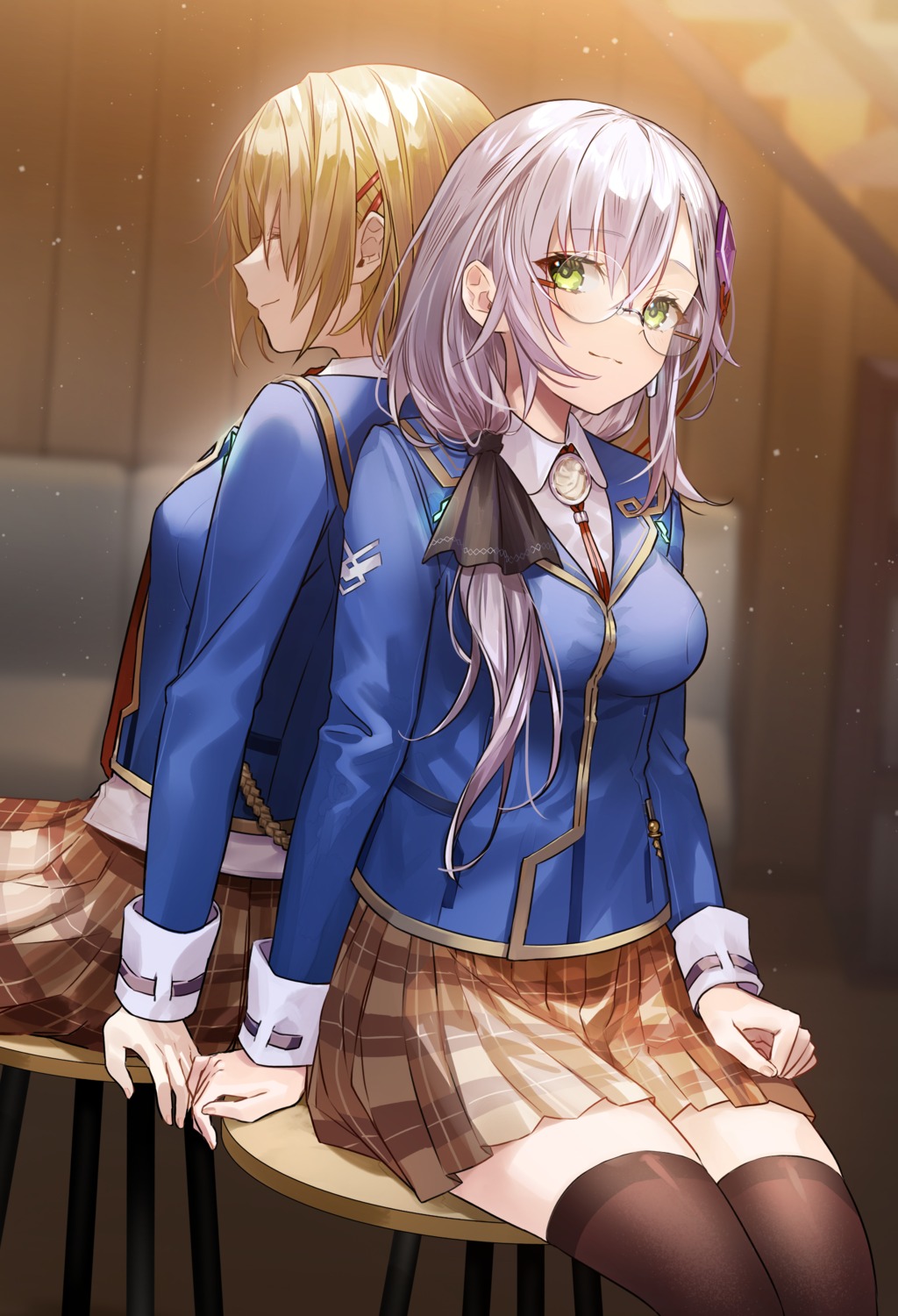 heaven_burns_red, izumi_yuki, kaisake, kayamori_ruka, megane, seifuku, thighhighs