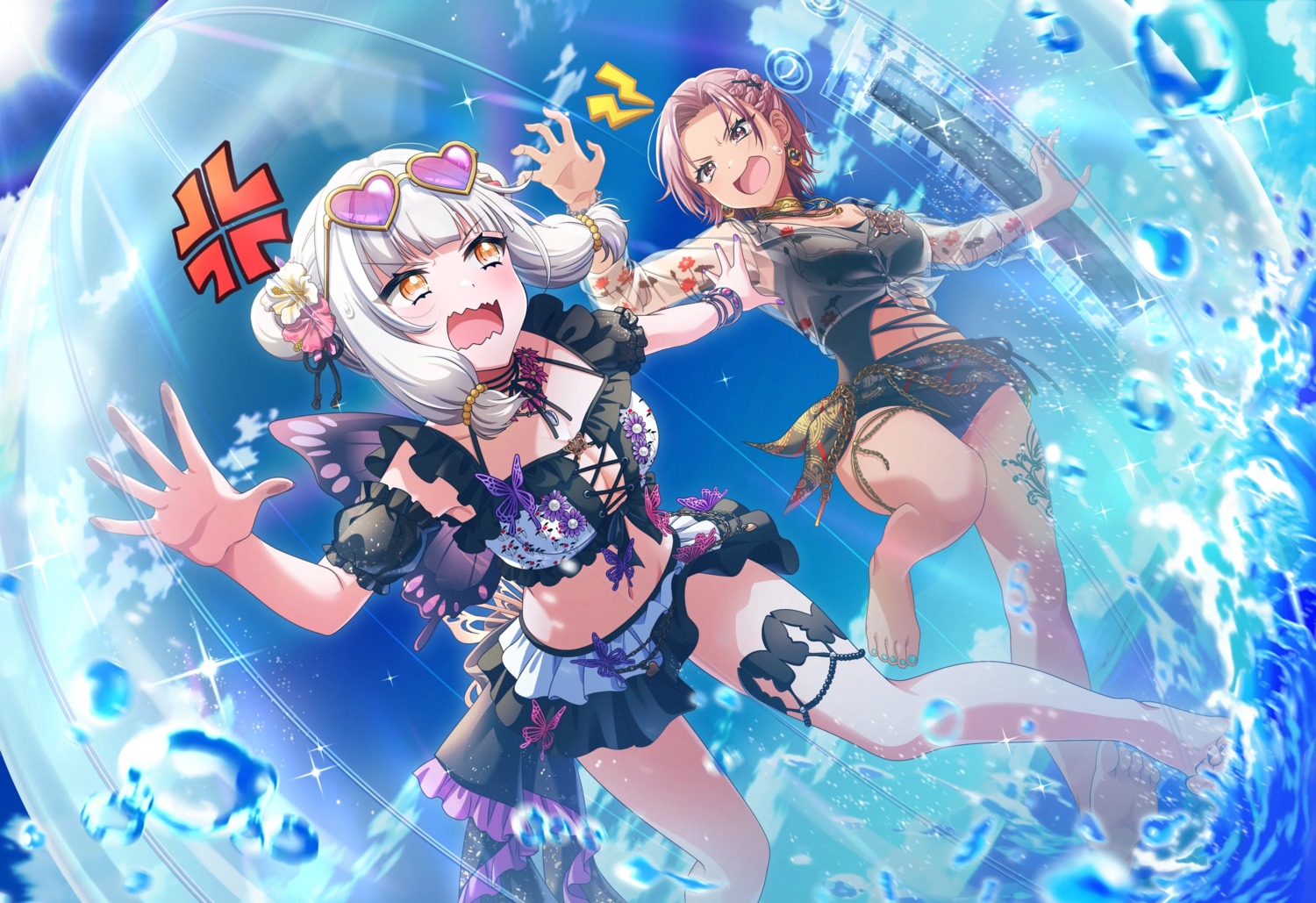 bikini, d4dj, elsie_(d4dj), garter, megane, see_through, swimsuits, tagme, tattoo, weronika, wet, wings