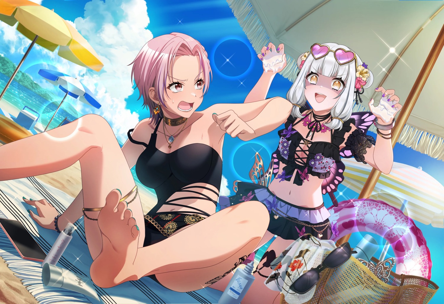 bikini, cream, d4dj, elsie_(d4dj), feet, garter, megane, swimsuits, tagme, tattoo, weronika, wings