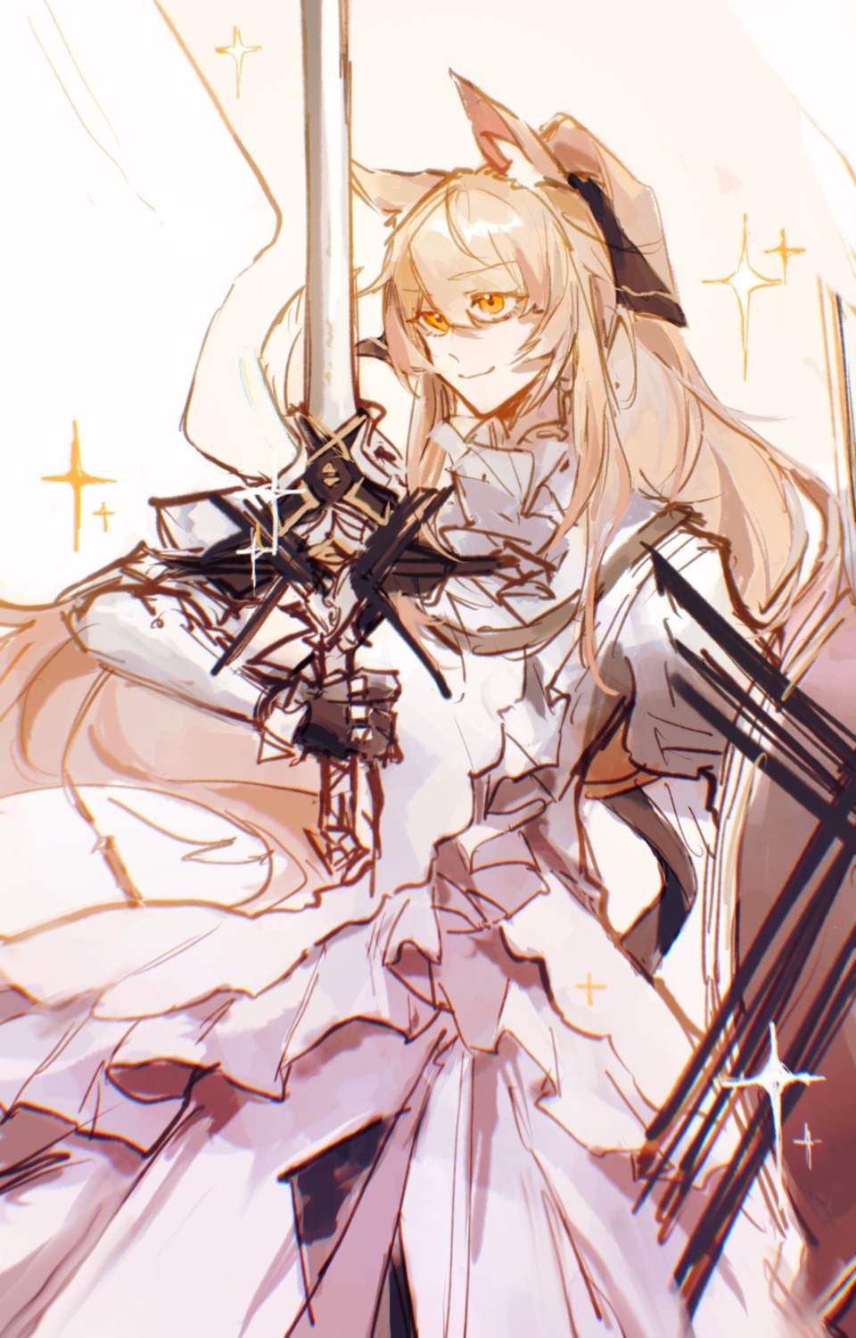 animal_ears, arknights, blemishine_(arknights), porilas2, sketch, sword