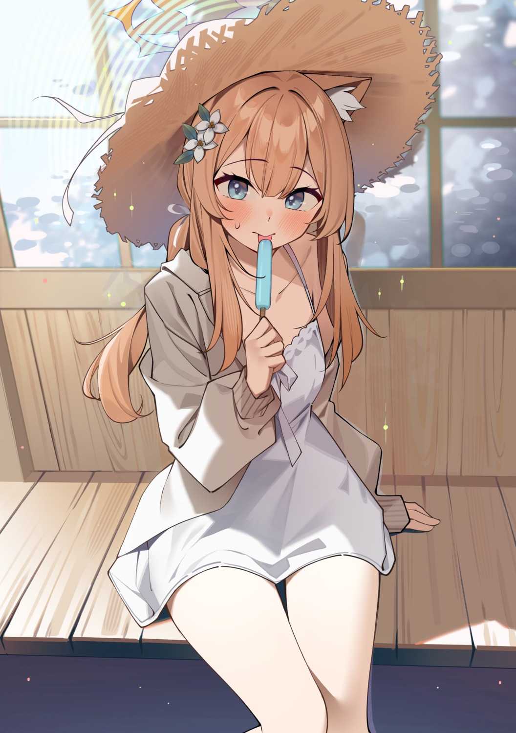 animal_ears, blue_archive, dress, halo, iochi_mari, kurobi_(netisz), nekomimi, summer_dress