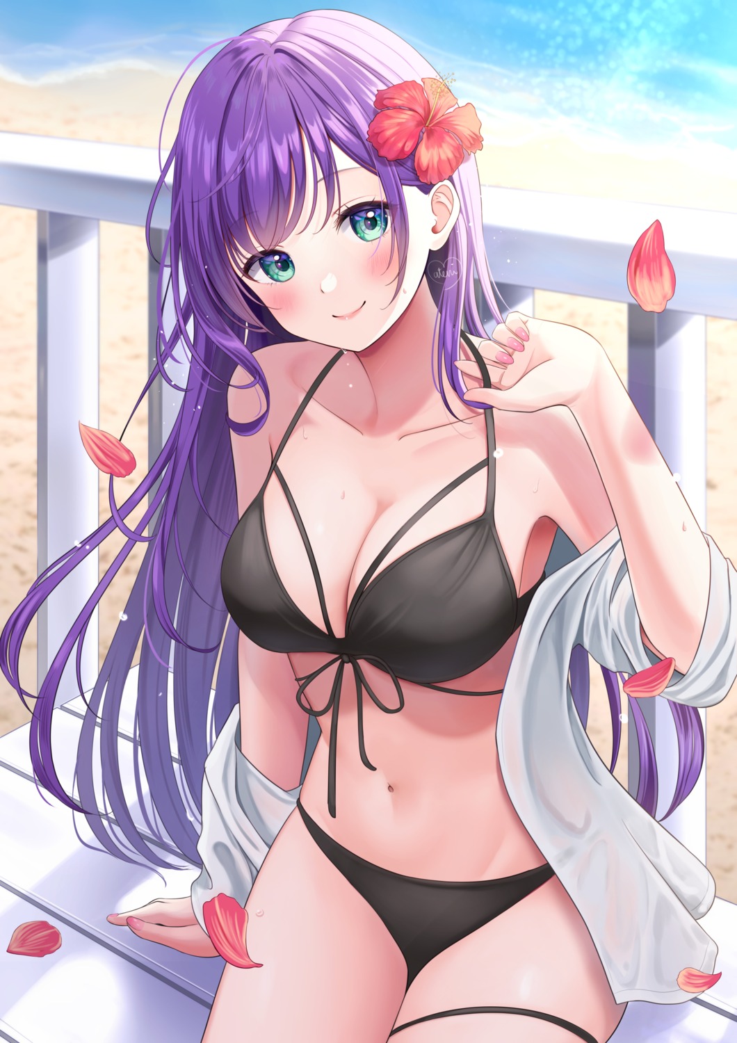 bikini, garter, materu_(2532), open_shirt, see_through, swimsuits, wet_clothes