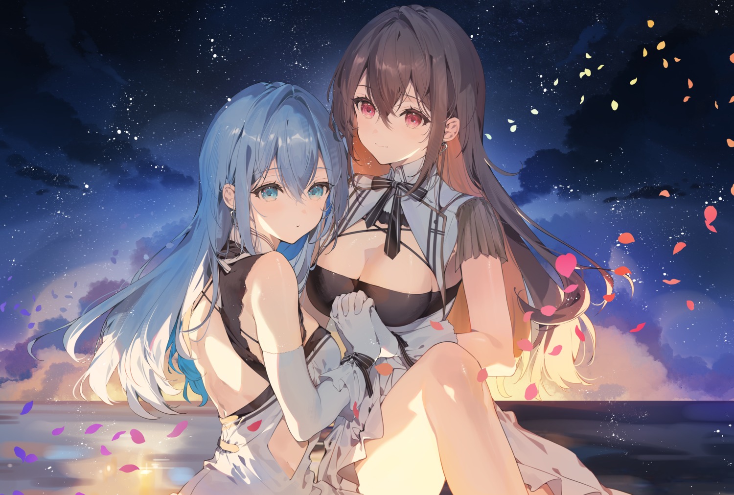 necomi, no_bra, skirt_lift, yuri