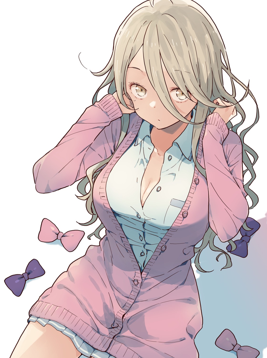 cleavage, imigimuru, make_heroine_ga_oosugiru!, open_shirt, seifuku, shikiya_yumeko, sweater