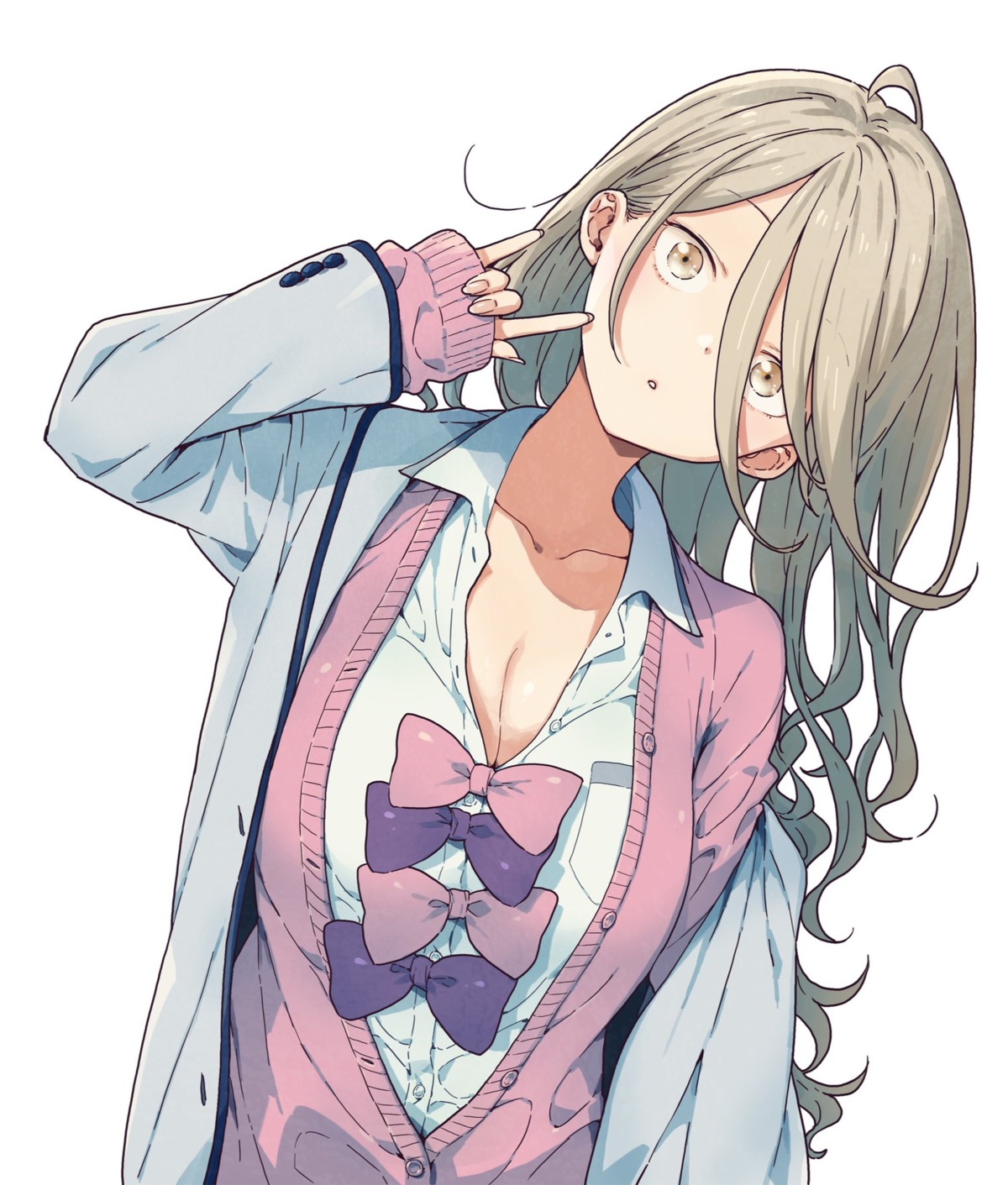 cleavage, imigimuru, make_heroine_ga_oosugiru!, open_shirt, seifuku, shikiya_yumeko, sweater