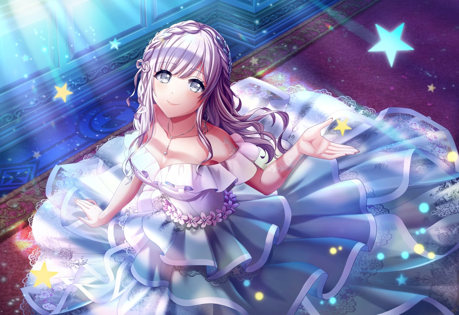 cleavage, d4dj, dress, izumo_saki, no_bra, tagme