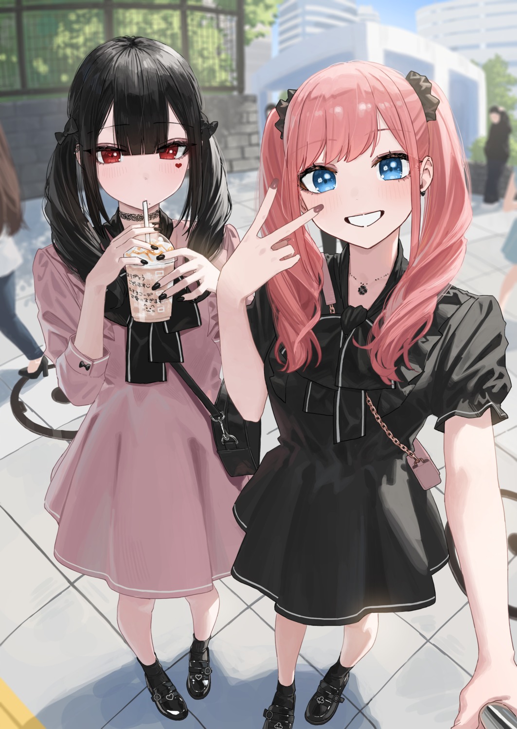 dress, enokawa_kokoro, hara_kenshi, kuroba_mitsuha, selfie, tattoo