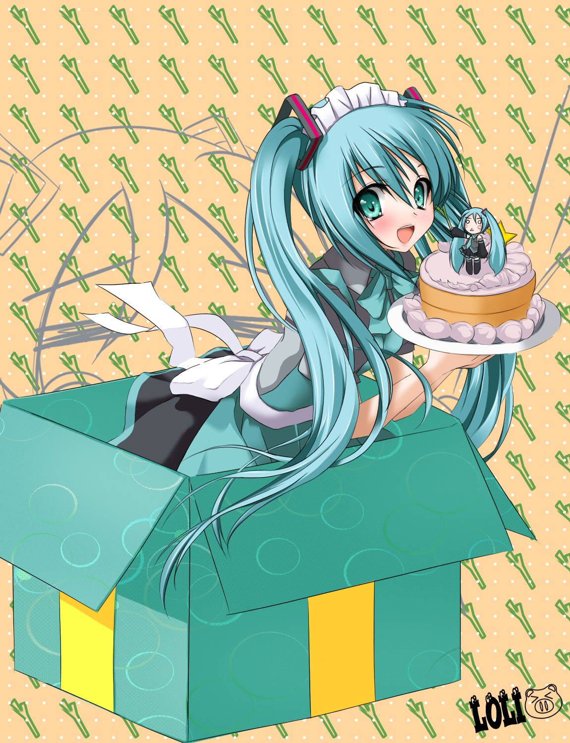 hachune_miku, hatsune_miku, loli-pig, vocaloid, waitress