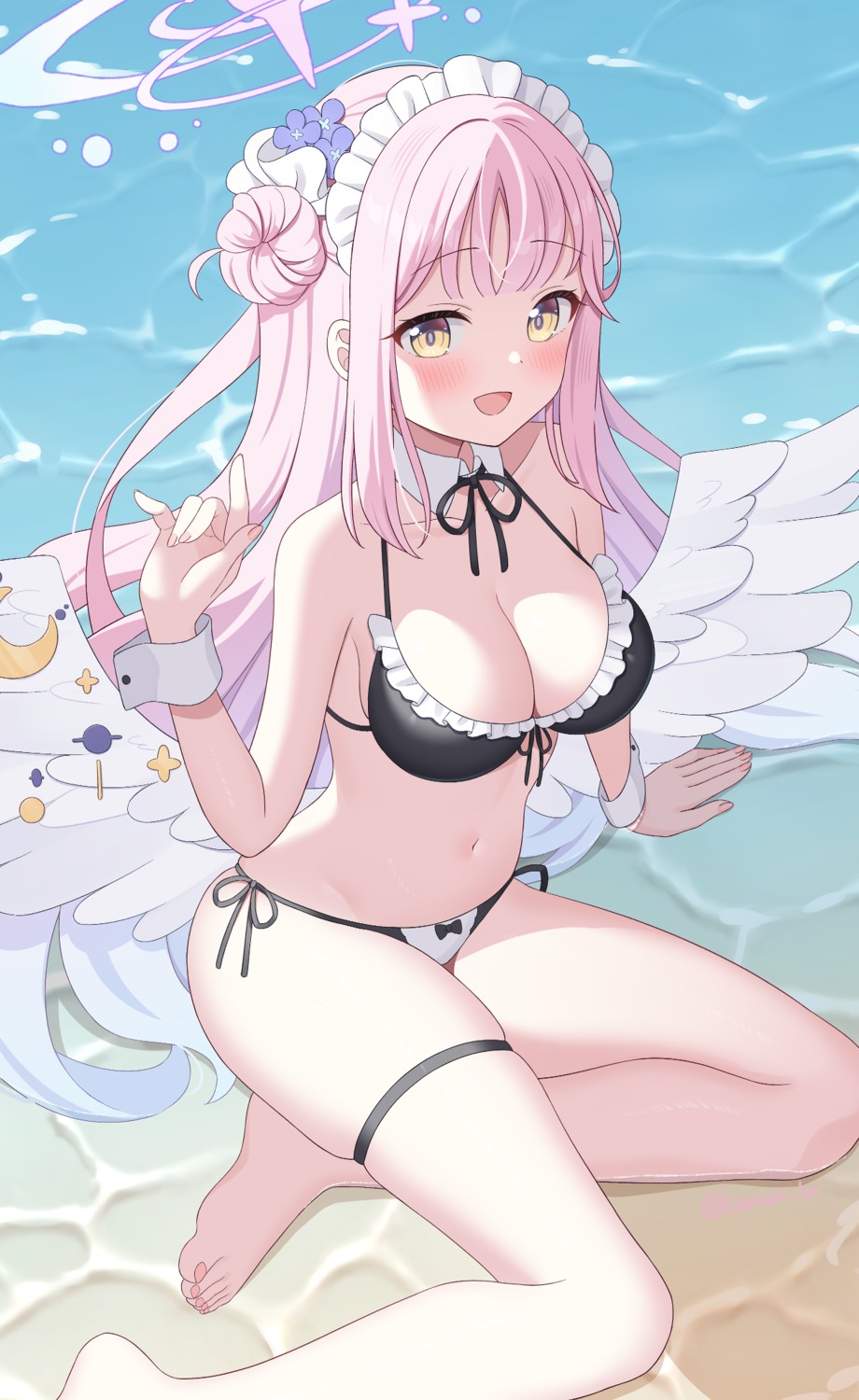 angel, bikini, blue_archive, futaba_kurumi, garter, maid, misono_mika, swimsuits