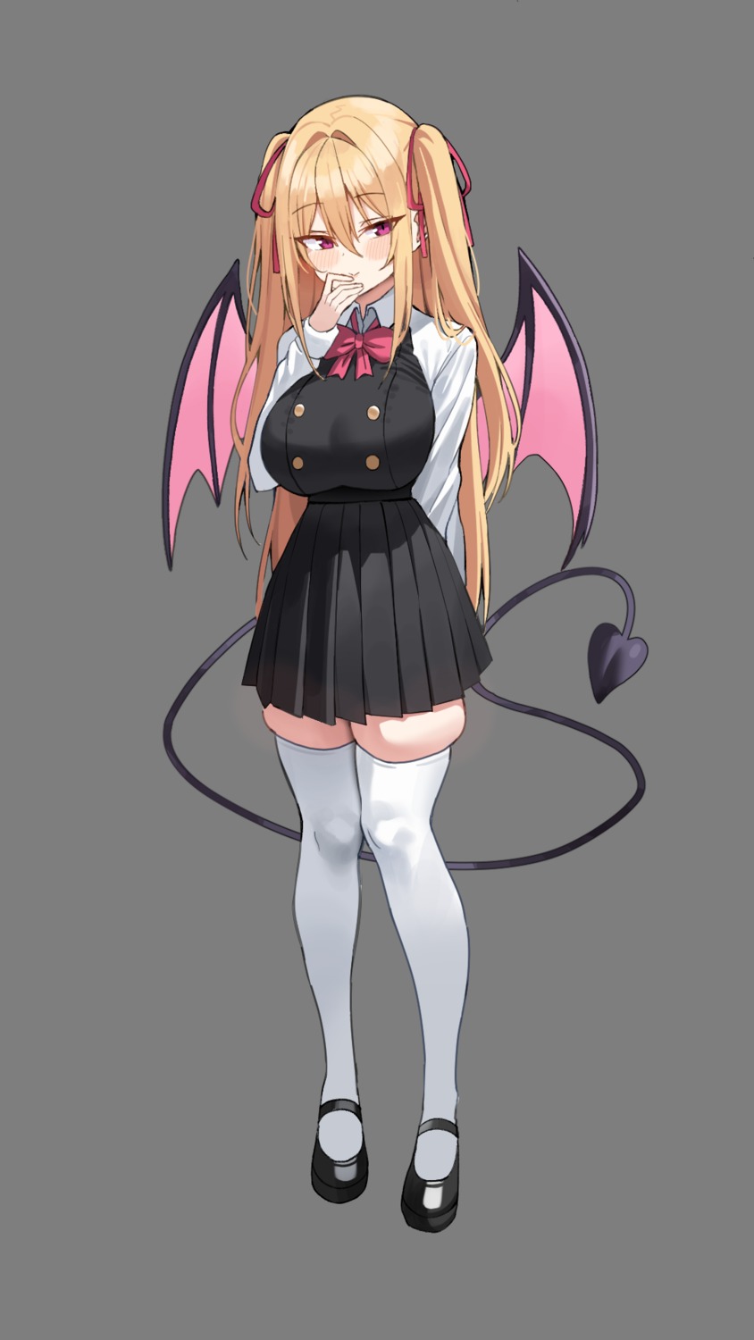 devil, k_pring, seifuku, tail, thighhighs, transparent_png, wings