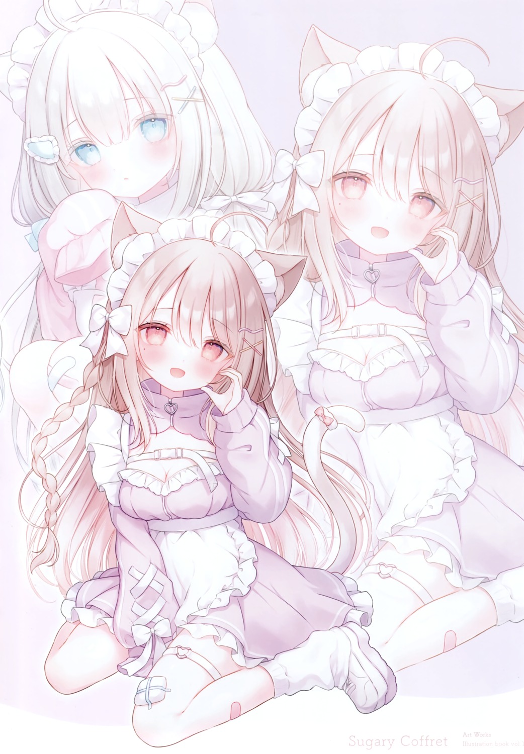 animal_ears, bandaid, garter, indie_virtual_youtuber, maid, mersugar, nekomimi, no_bra