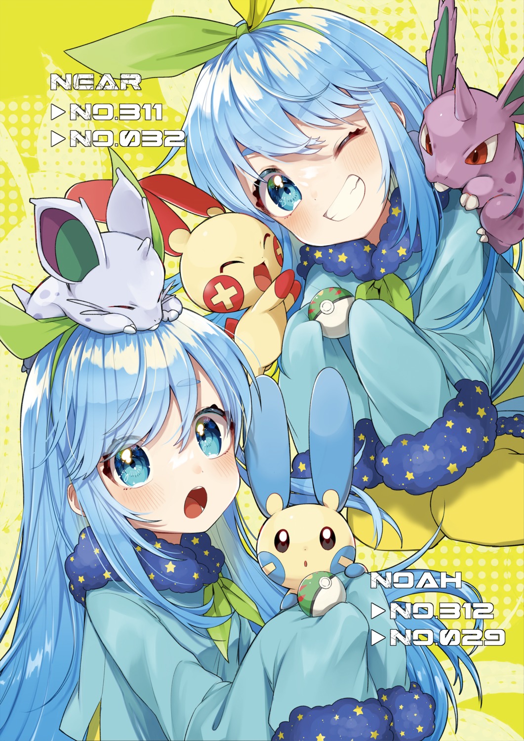 crossover, minun, near_(sound_voltex), nidoran♀, nidoran♂, noah_(sound_voltex), plusle, pokemon