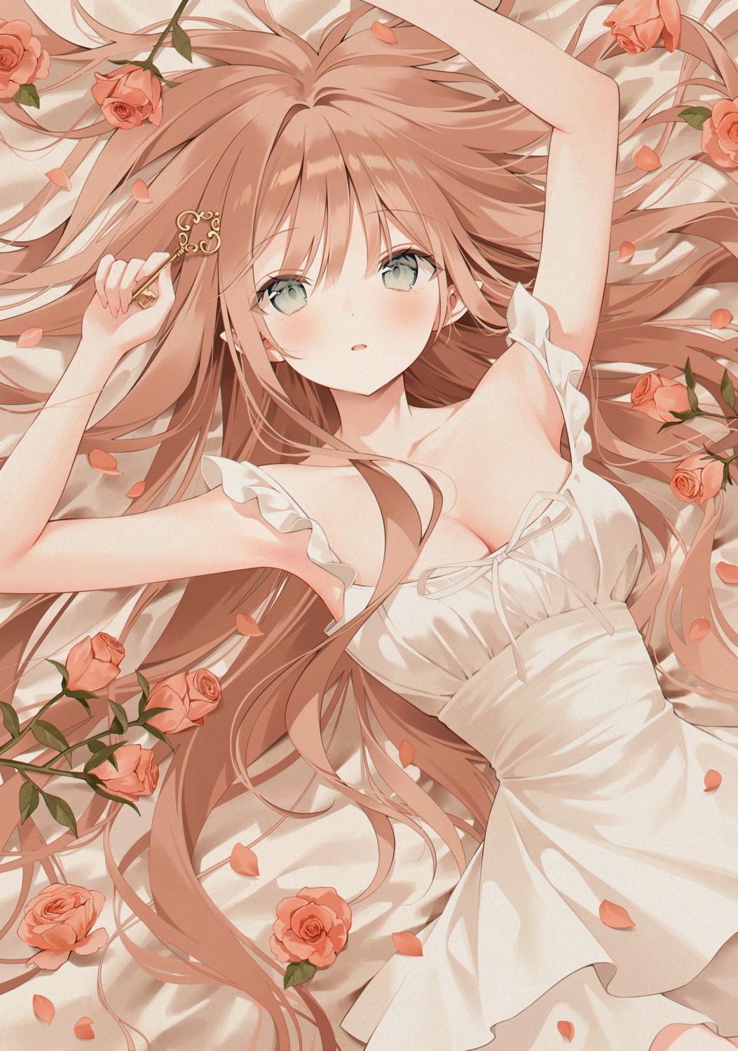 cleavage, dress, elf, no_bra, pointy_ears, summer_dress, weri