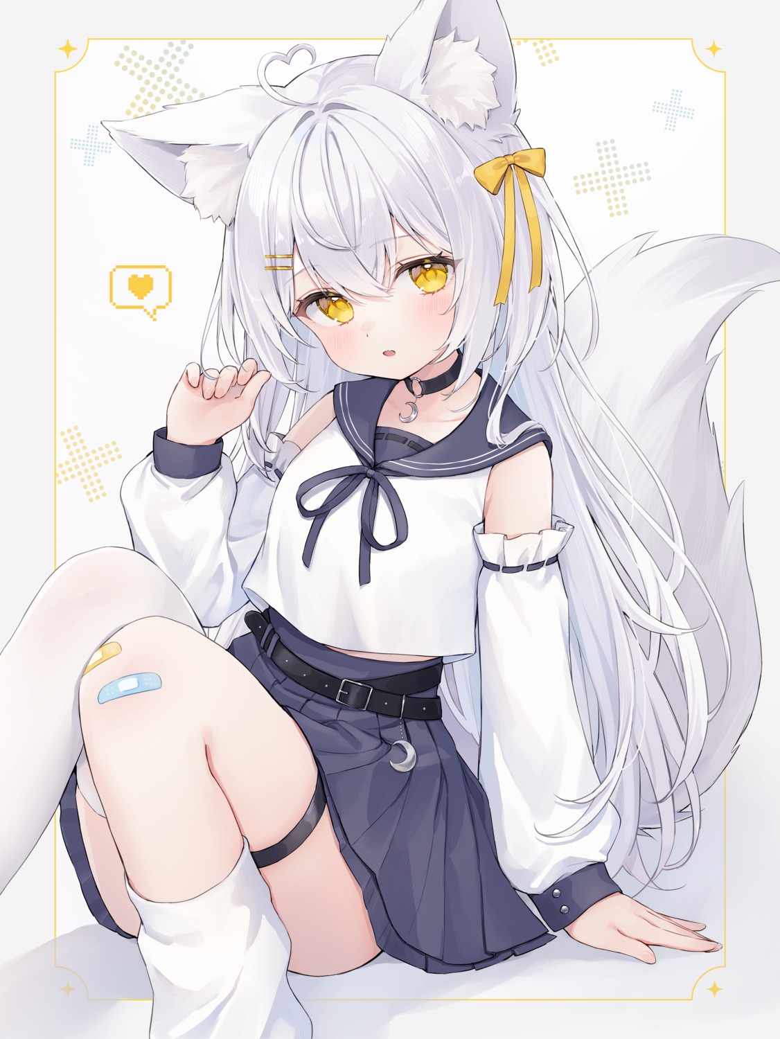 animal_ears, bandaid, garter, kitsune, seifuku, shano_hiyori, skirt_lift, tail
