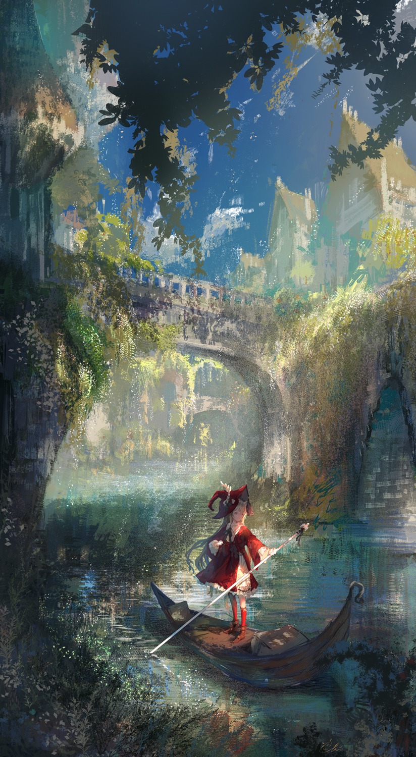 animal_ears, koyamanatsu, landscape, nekomimi, weapon, witch