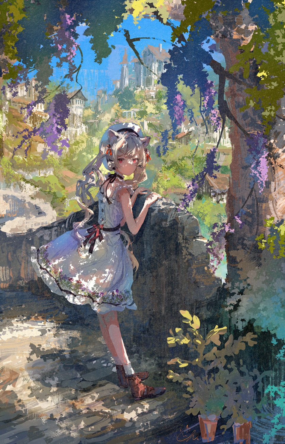 animal_ears, dress, koyamanatsu, landscape, nekomimi, summer_dress