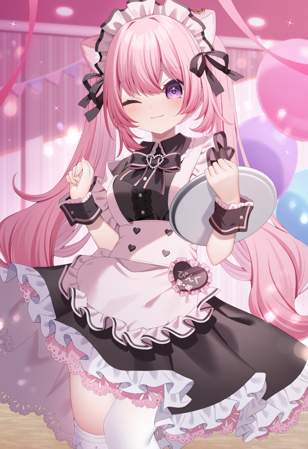 animal_ears, maid, nekomimi, sapphire_(sapphire25252), skirt_lift, thighhighs, waitress