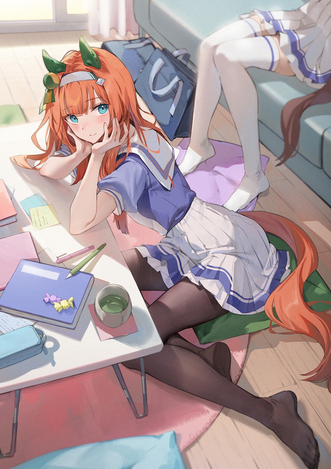 animal_ears, emyo, pantyhose, see_through, seifuku, silence_suzuka_(umamusume), special_week_(umamusume), tail
