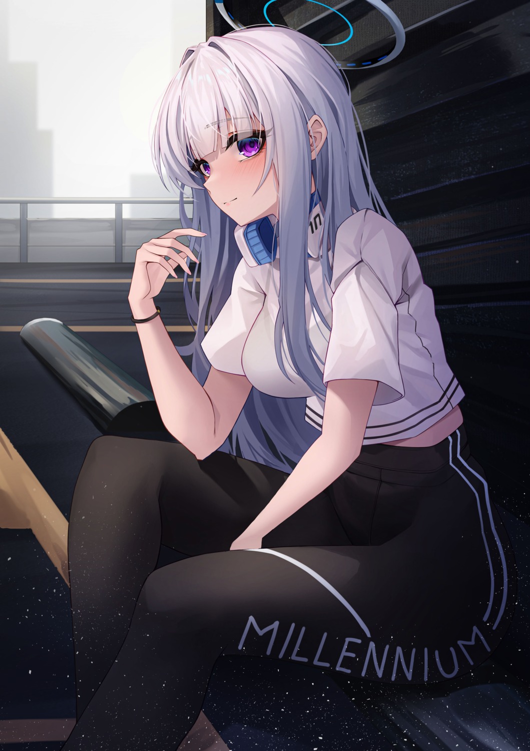 blue_archive, bra, halo, headphones, hidel, see_through, ushio_noa