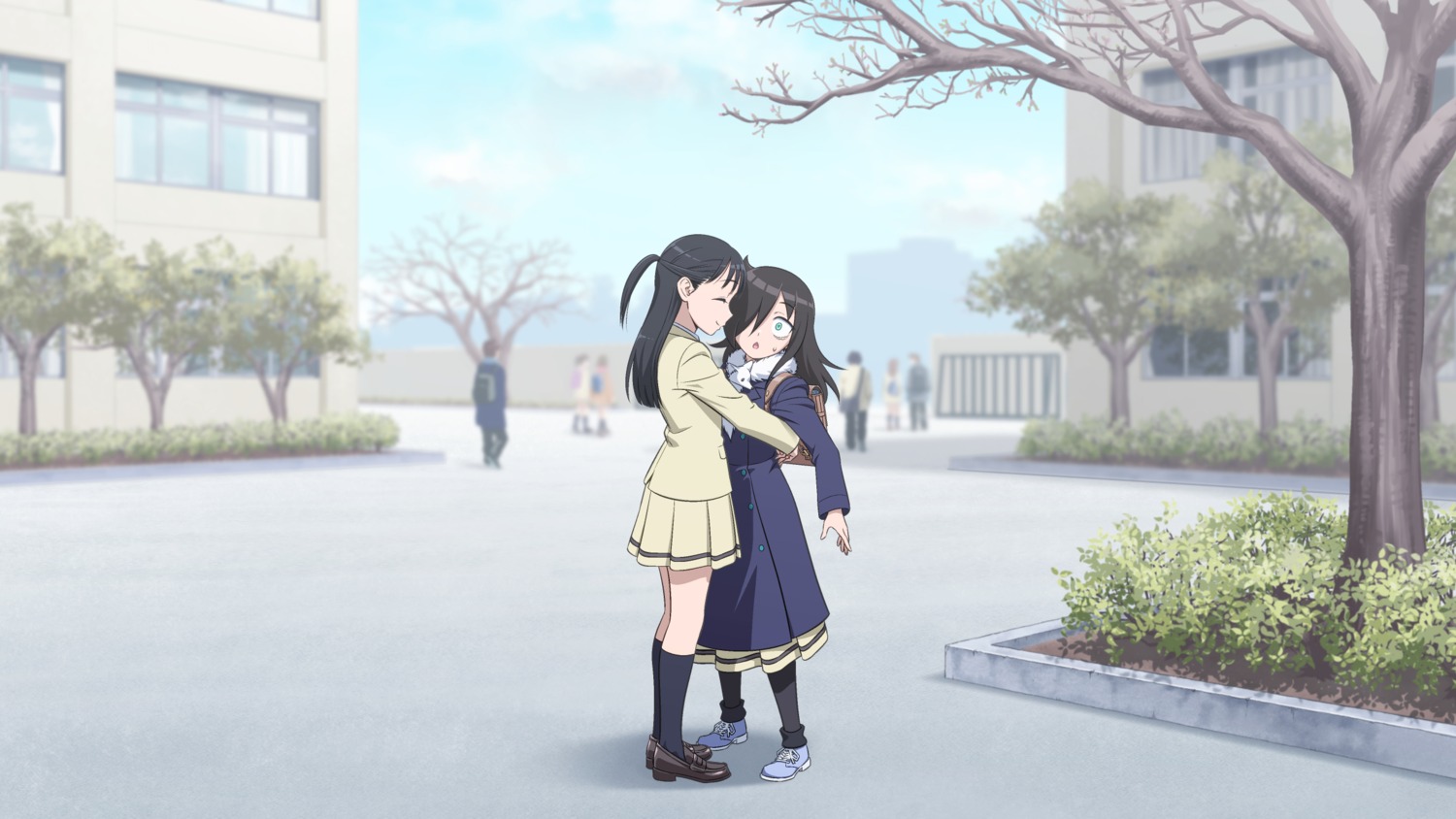 ichikawa_masahiro, imae_megumi, kuroki_tomoko, landscape, pantyhose, seifuku, watashi_ga_motenai_no_wa_dou_kangaetemo_omaera_ga_warui!, yuri
