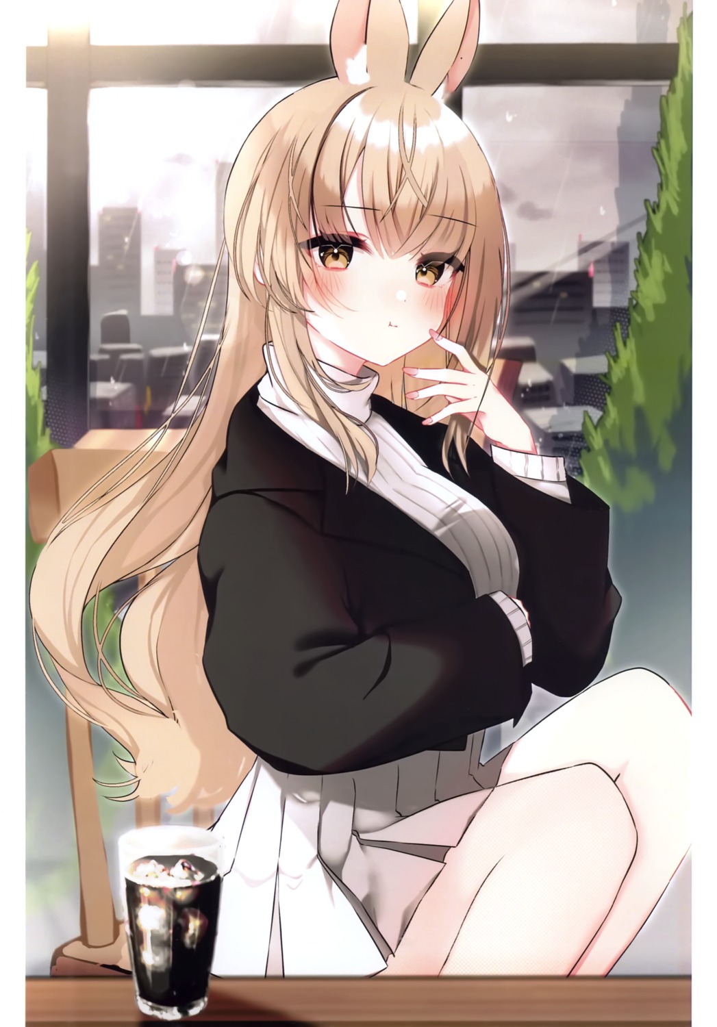 animal_ears, bono_(bonobono), bonobono, bunny_ears, skirt_lift, sweater