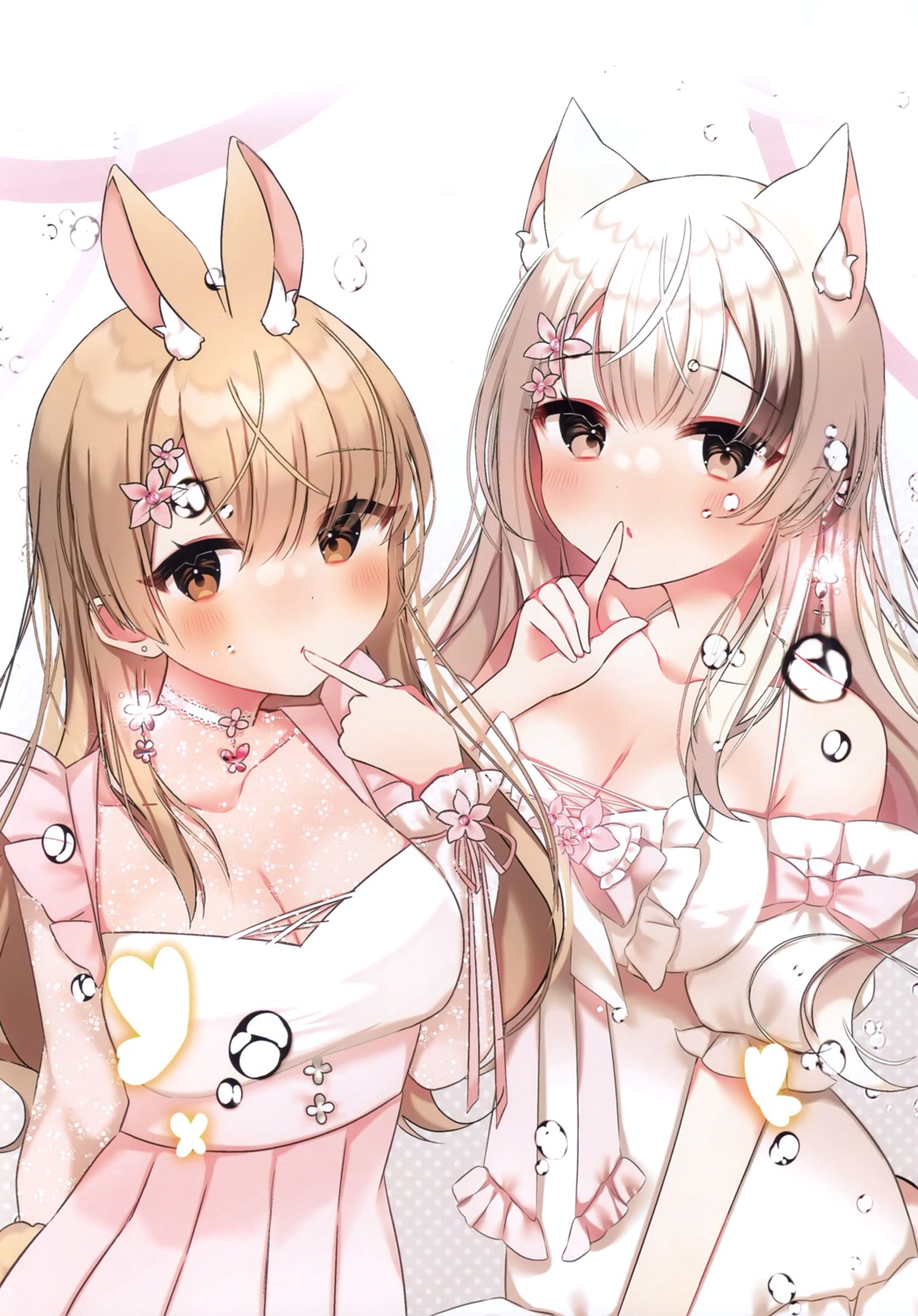 animal_ears, bono_(bonobono), bonobono, bunny_ears, dress, kitsune, see_through, tail