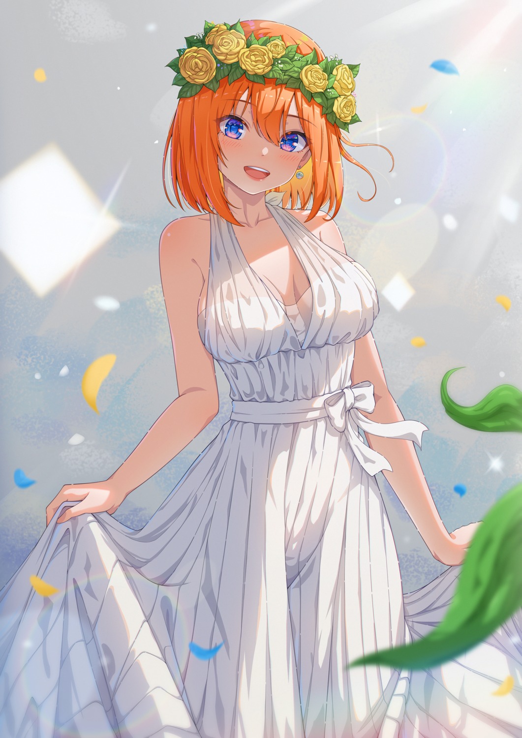5-toubun_no_hanayome, dress, nakano_yotsuba, no_bra, see_through, skirt_lift, wedding_dress, xiayou_sieg