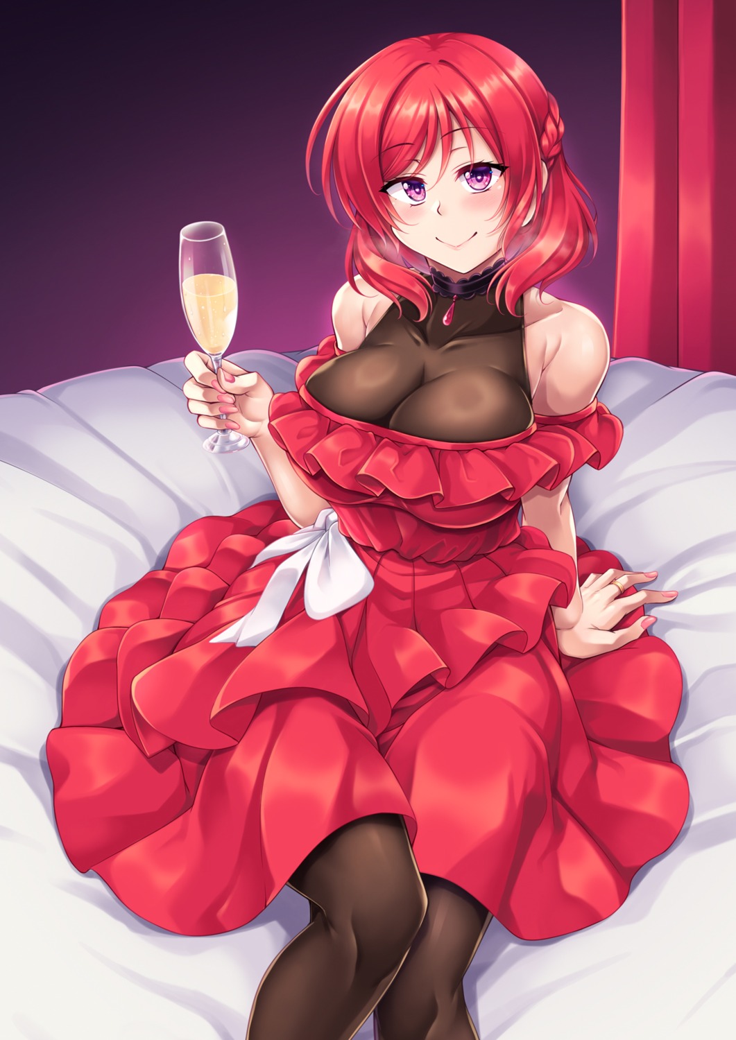dress, love_live!, love_live!_(series), nishikino_maki, no_bra, pantyhose, windart