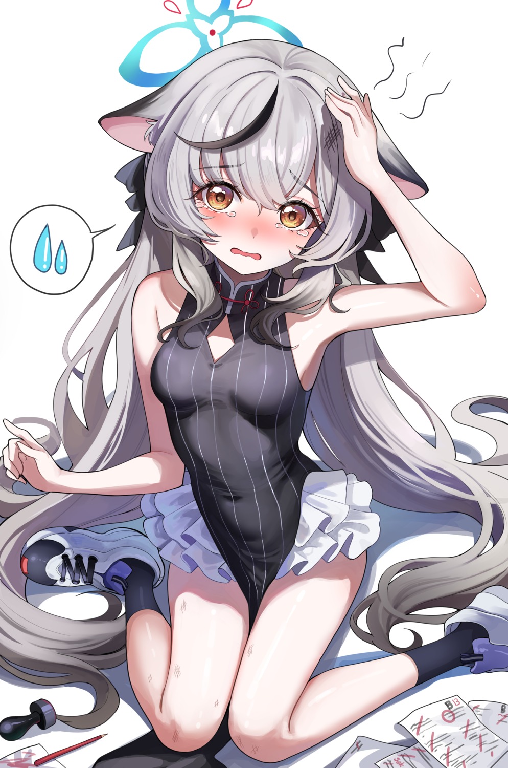 animal_ears, blue_archive, chinadress, halo, nekomimi, sak, sunohara_kokona