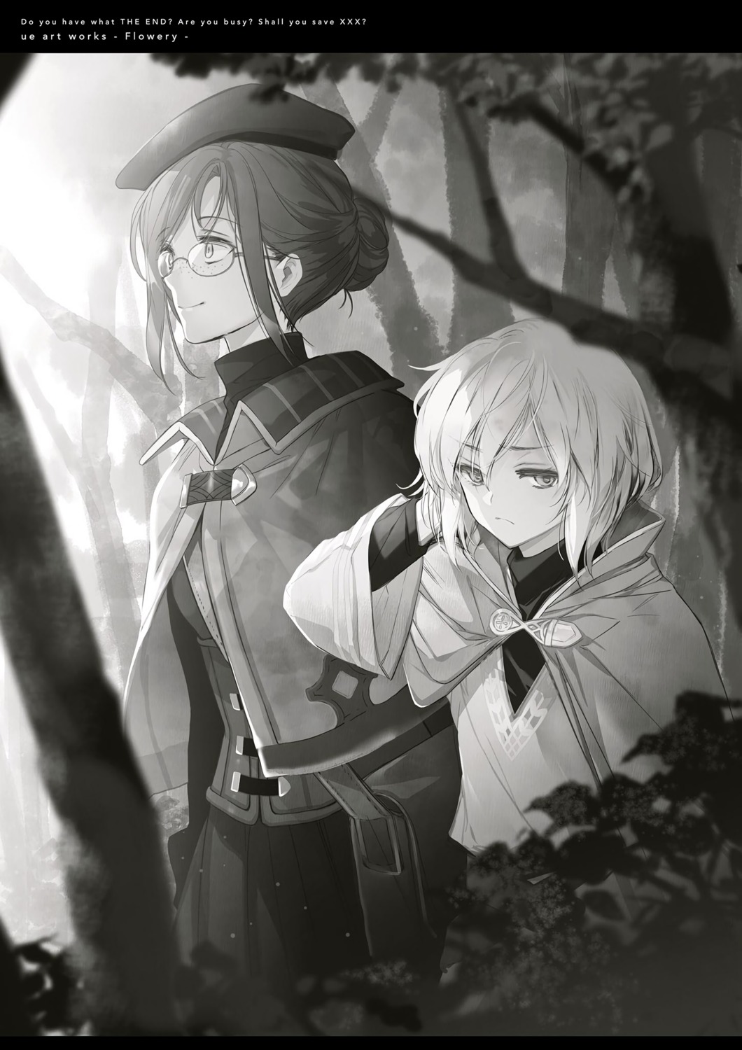 megane, monochrome, shuumatsu_nani_shitemasu_ka?, ue