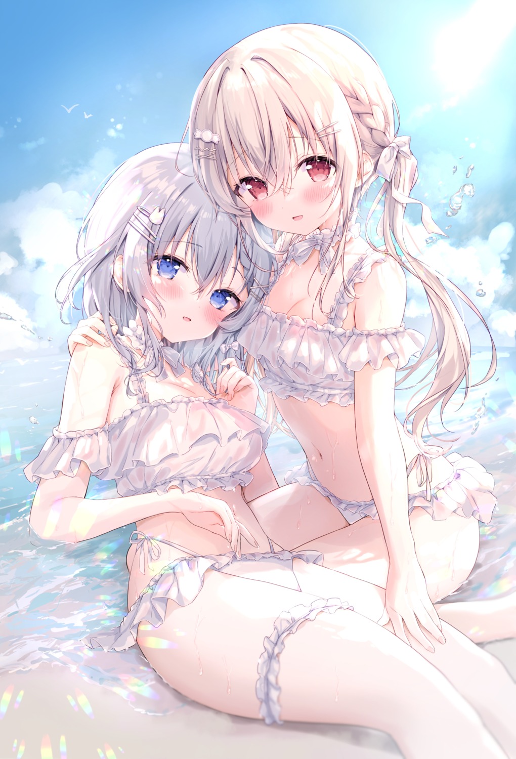 amedama_con, bikini, garter, mio_(amedama_con), shirousa_mei, swimsuits, wet