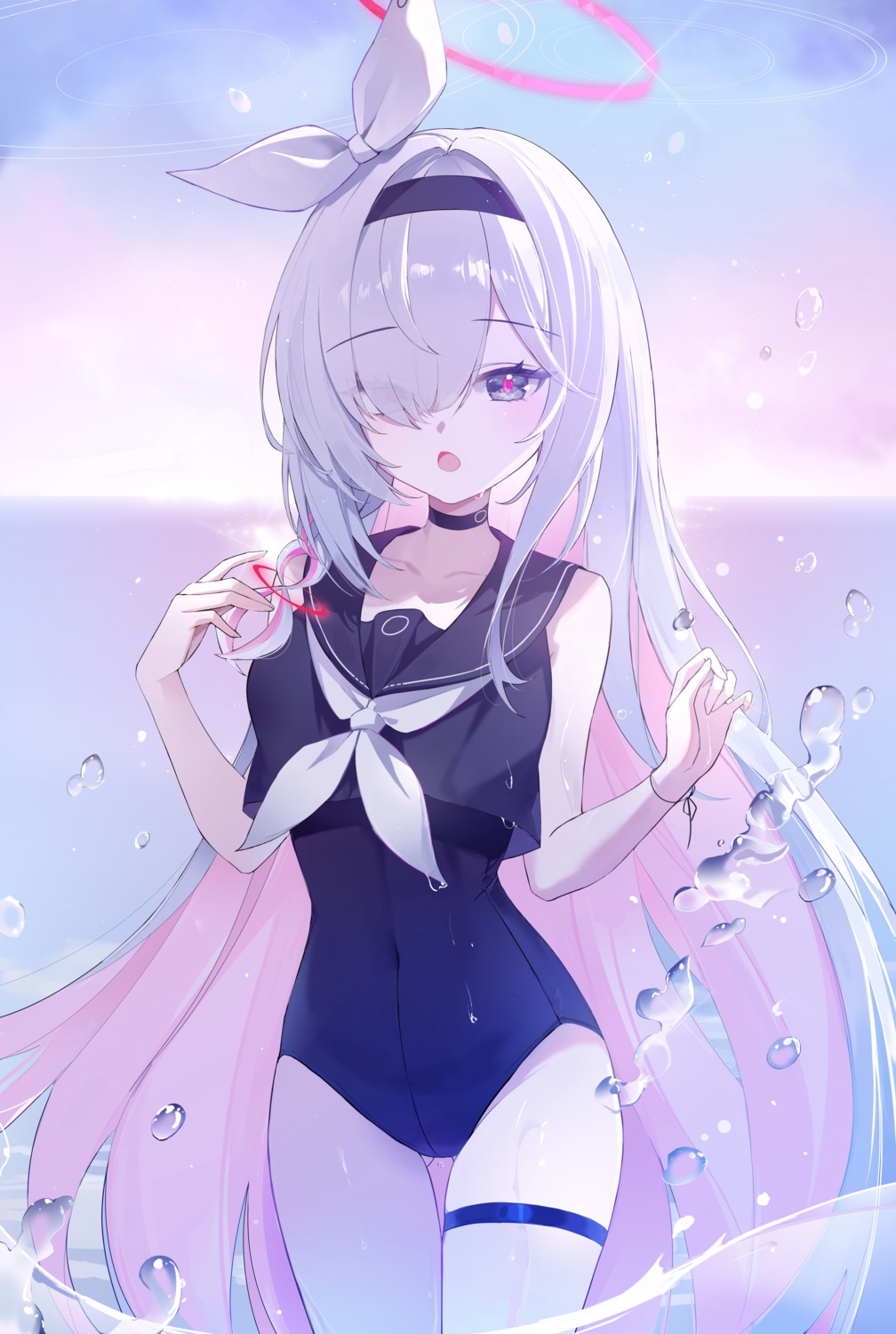 arona_(blue_archive), blue_archive, garter, halo, jogabi, plana_(blue_archive), swimsuits, wet