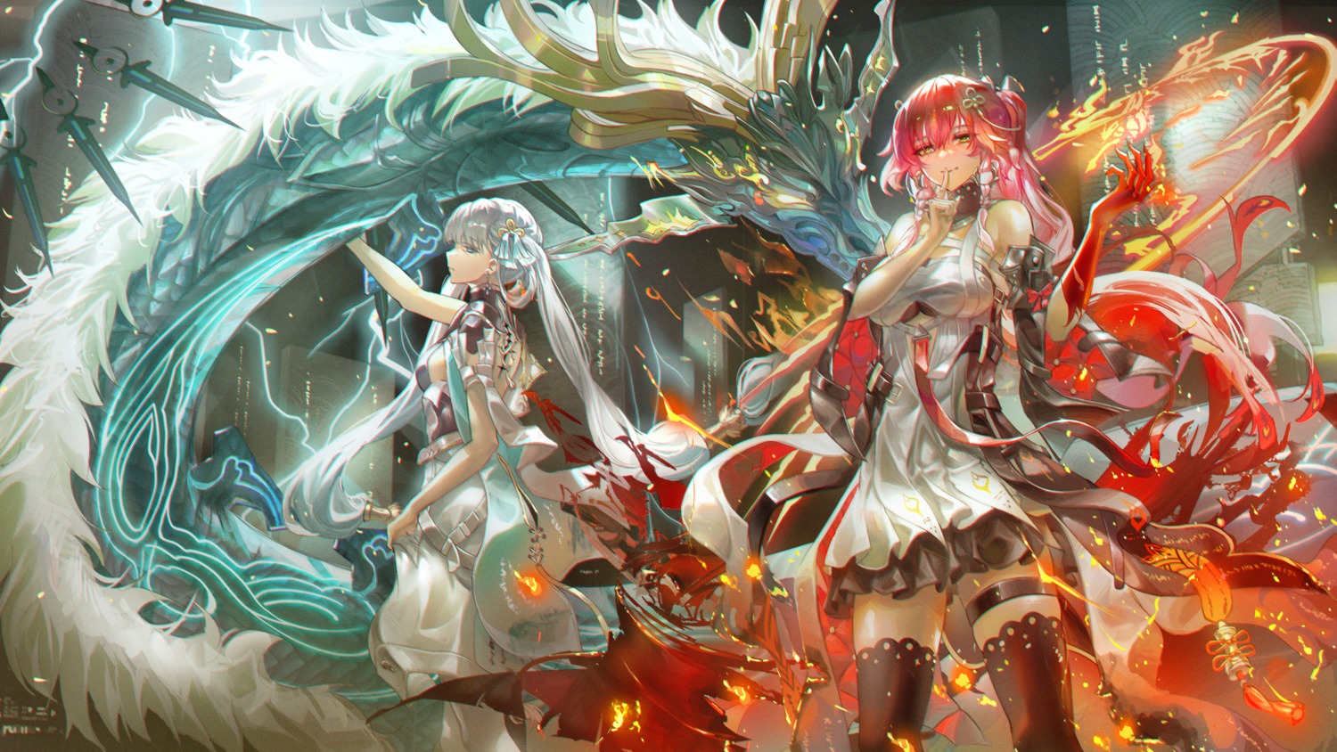 asian_clothes, changli, garter, jinhsi, monster, tattoo, thighhighs, turbulence