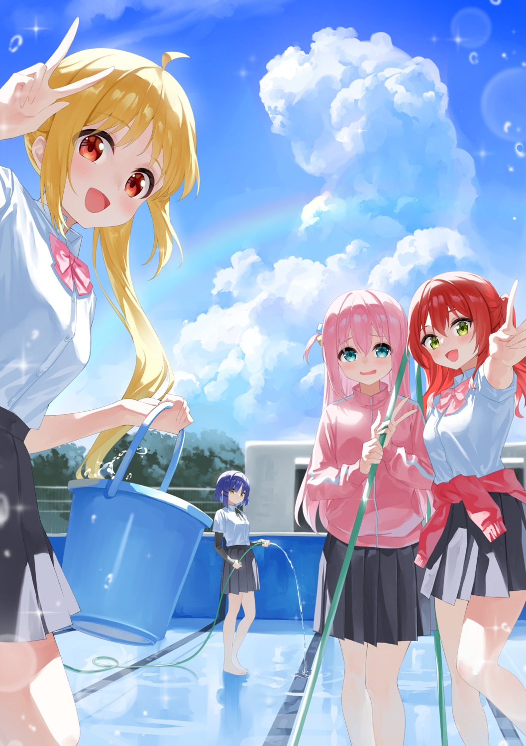 bocchi_the_rock!, gotou_hitori, gym_uniform, ijichi_nijika, kita_ikuyo, rissenka, seifuku, sweater